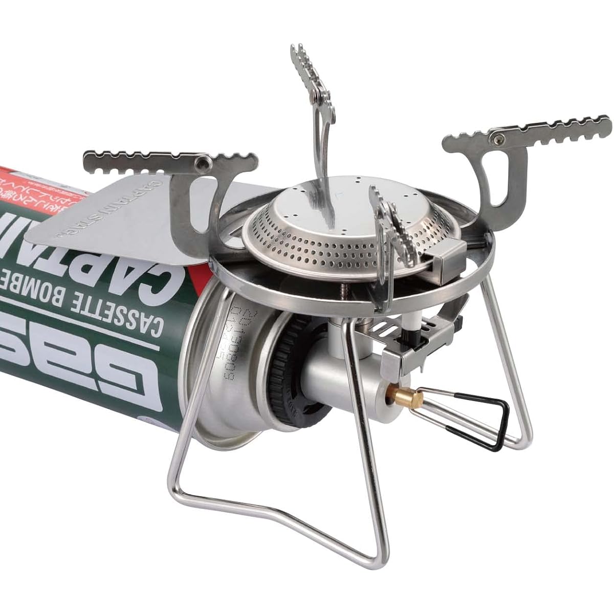 CAPTAIN STAG Single Burner Cassette Gas Burner Stove CB Can with Piezoelectric Ignition Device and Storage Case Silver Trekker UF-0026