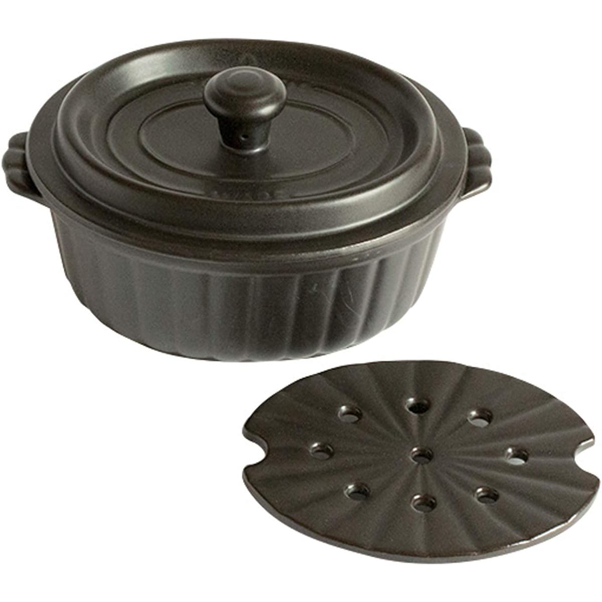 Saji Pottery Earthen Pot Black 18.5cm Banko Ware Water Lid Anhydrous Earthen Pot (With Slatted Slat) Oval 57-80