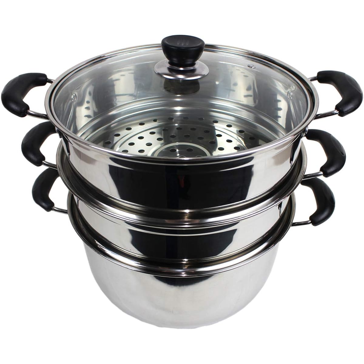 Commercial Kitchen Equipment Hist Steamer IH Compatible Steamer with Glass Pot Lid Stainless Steel (3 Tiers 28cm)