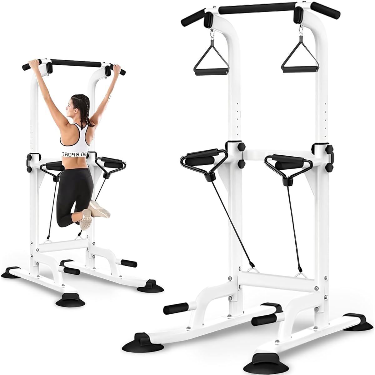 TORENA Hanging Health Equipment, Pull-up Machine, Load Capacity 150KG, Chinning Stand, Multifunctional, Eight-shaped Base, High Stability, 10 Levels Adjustment, Maximum 210cm, Easy to Assemble, Compact, White, Hanging Pull-up Equipment, Muscle Training,