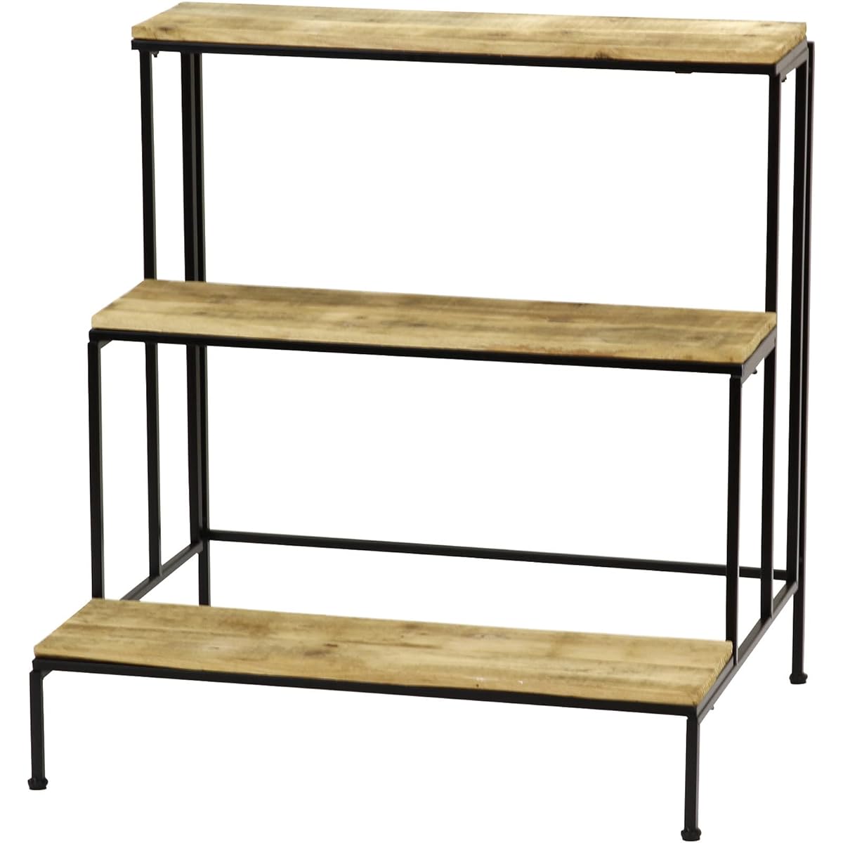 SPICE OF LIFE Flower stand, flower pot stand, recycled wood flower stand, 3 tiers, assembly type, width 75cm, depth 60cm, height 80cm, wooden shelf, iron, natural x black TJXT1033