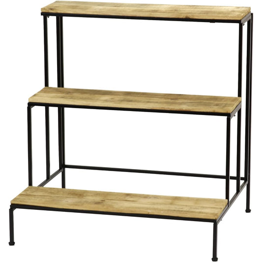 SPICE OF LIFE Flower stand, flower pot stand, recycled wood flower stand, 3 tiers, assembly type, width 75cm, depth 60cm, height 80cm, wooden shelf, iron, natural x black TJXT1033