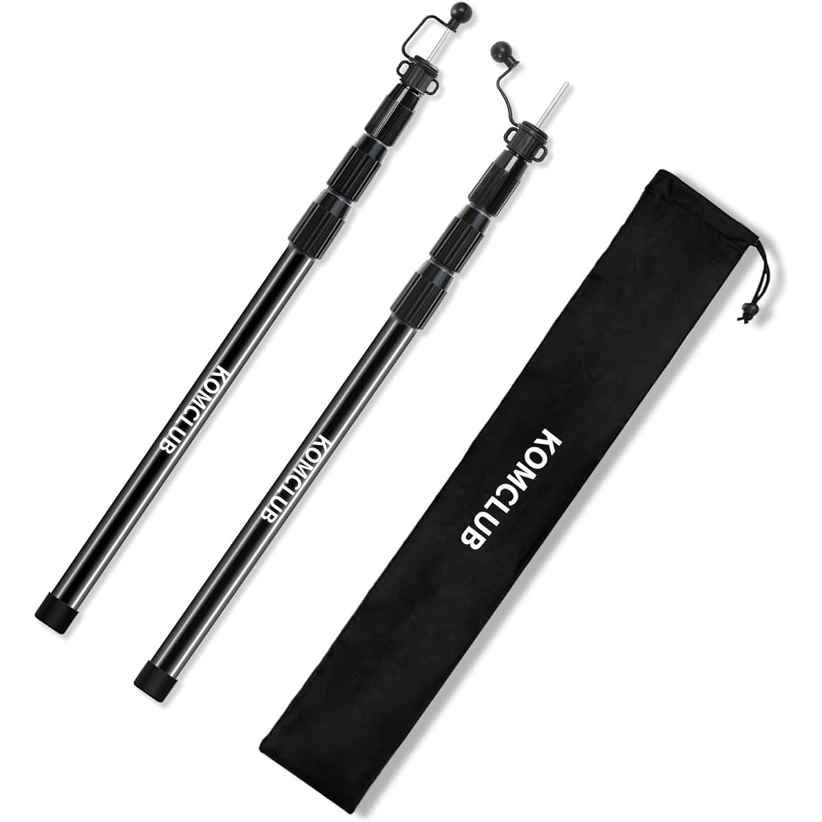 KOMCLUB Tarp Pole, Tent Pole, Telescoping Tarp Pole, Telescoping 85cm to 250cm, Diameter 20mm to 30mm, 4 Level Adjustment, Height Adjustment, Sliding Type, No Assembly Required, Black, Storage Bag Included, Tent Pole, Awning Pole, For Camping, Setup