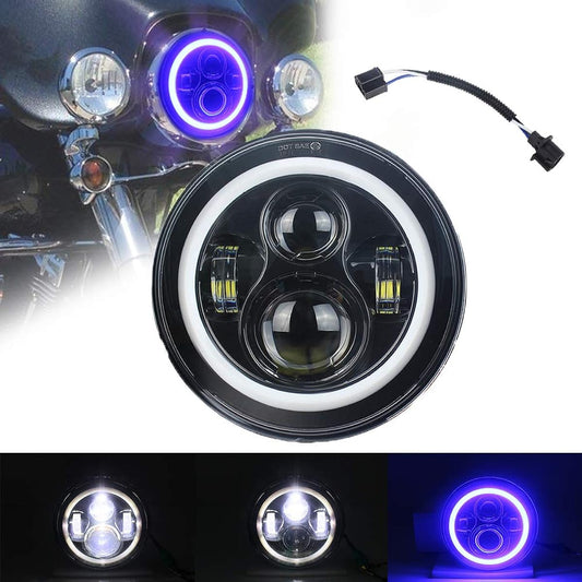 AKMTIES Blue Halo 7 inch Headlight For Auto Vipro Gector LED Driving Light with DRL JK LJ CJ compatible (1 black)