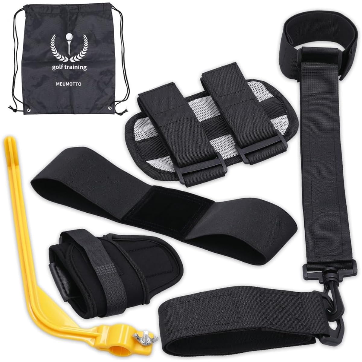 MEUMOTTO Golf Practice Set [Professional Recommended] Golf Practice Equipment, Practice Swing, Indoor Core Correcting Golf, Swing Practice Tool, Swing Trainer, Golf Beginner Training Equipment, Swing Guide, Arm Checker, Elbow Blaze, Wrist Supporter, Cent