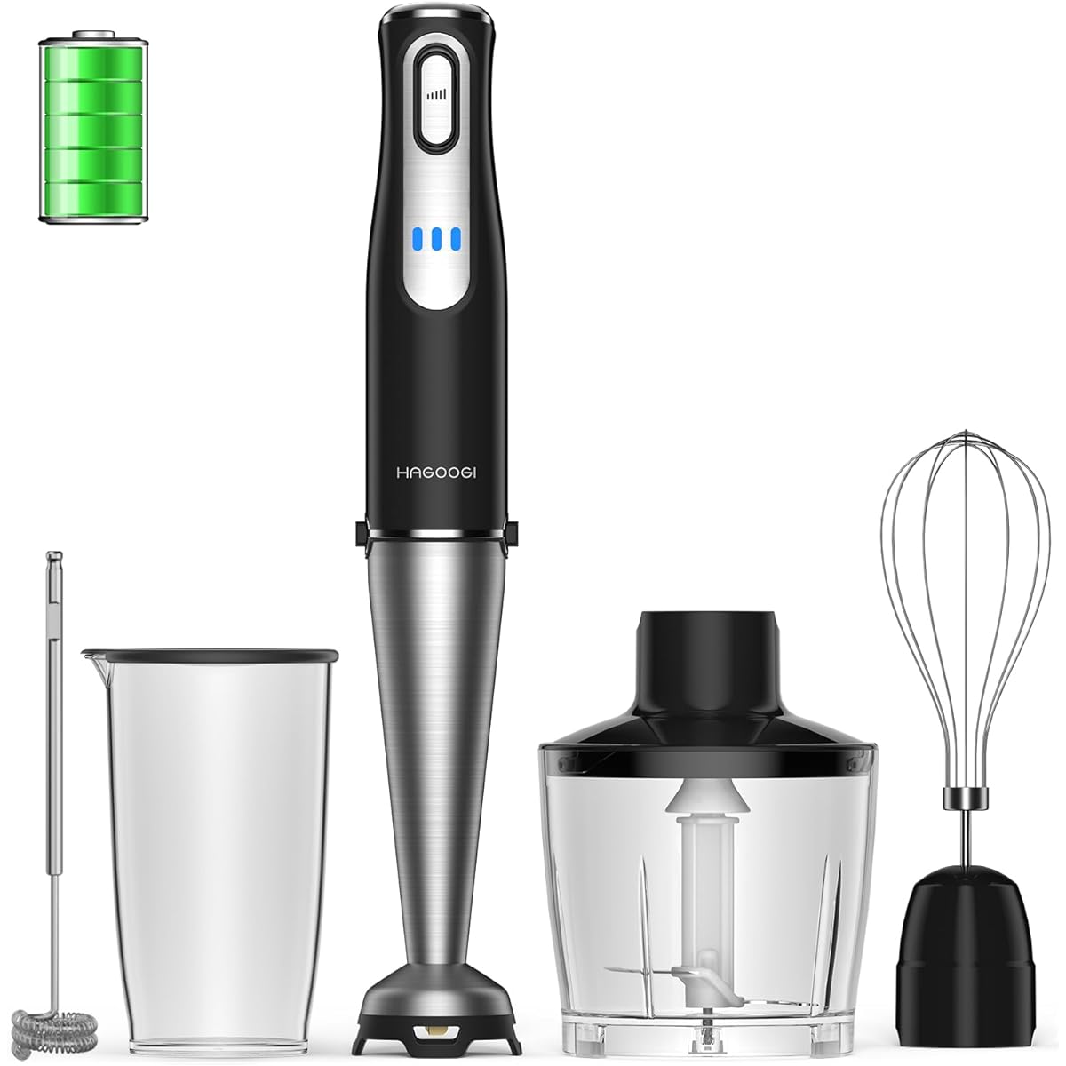 [2024 New Release Cordless Hand Blender] HAGOOGI Multi-Stick Baby Food Blender Rechargeable Blender Steplessly Variable Speed Mixer Prevents Scratches in the Pot Can Crush Ice Food Processor Juicer Whisk 7-in-1 Cooking Utensil [Black]