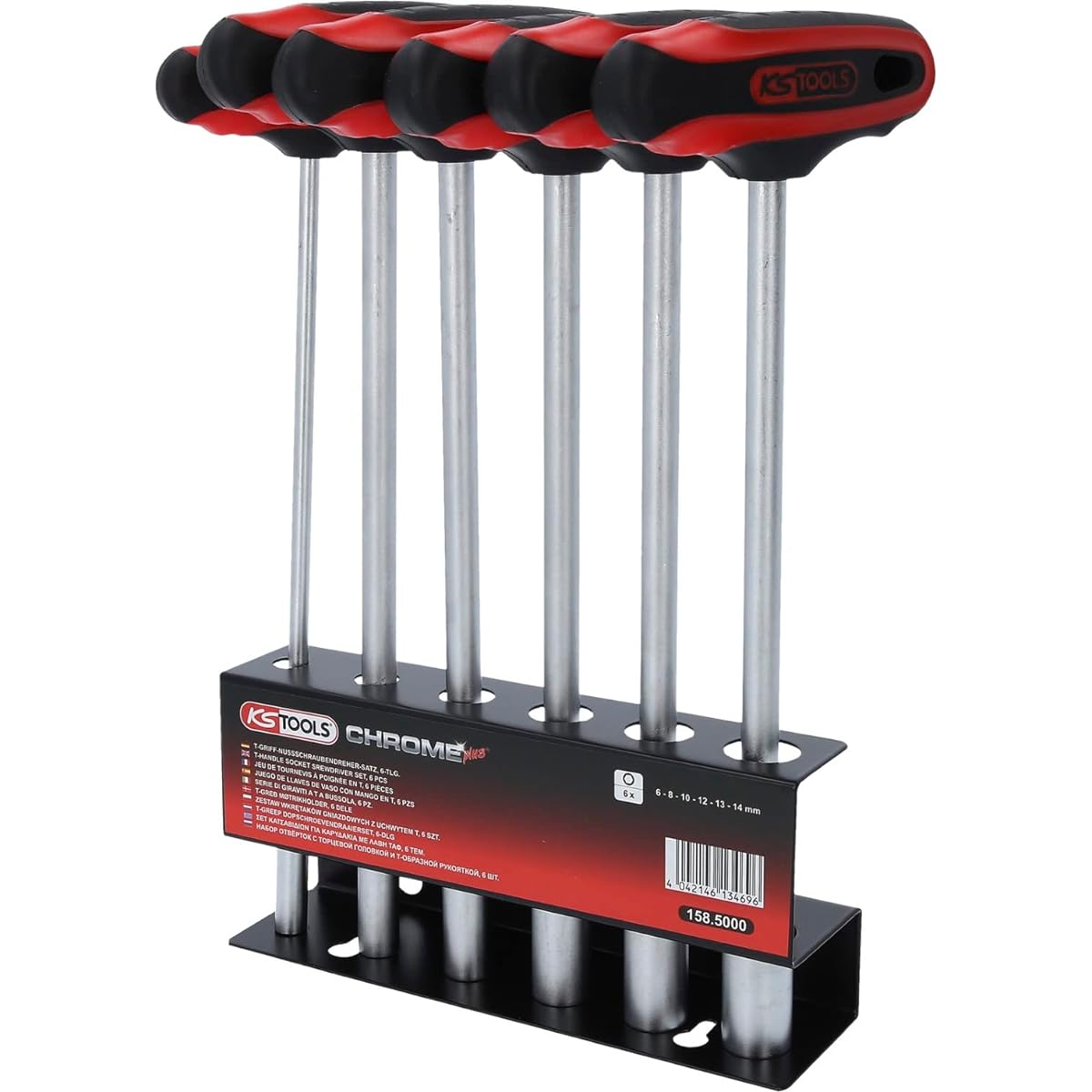 KS TOOLS CHROMEplus T-handle socket key set, 6 pcs, 6-14mm CHROMEplus T-handle socket key set 6 pcs 6-14mm 158.5000