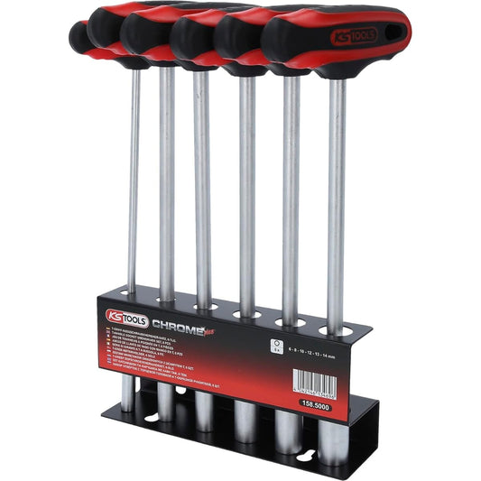 KS TOOLS CHROMEplus T-handle socket key set, 6 pcs, 6-14mm CHROMEplus T-handle socket key set 6 pcs 6-14mm 158.5000