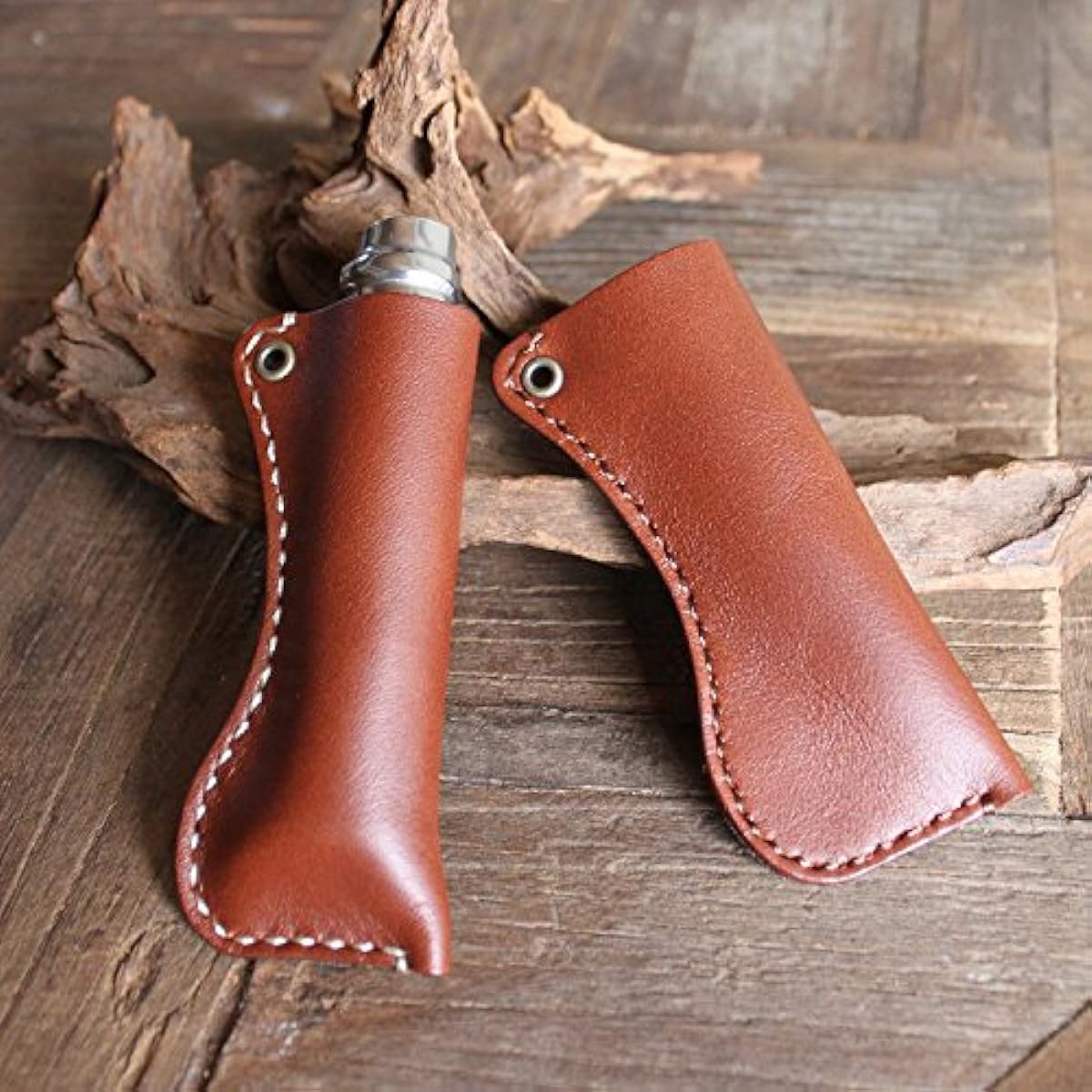 What will be will be Leather case for OPINEL folding knife No.8 Leather color (light brown) Stitching (beige)