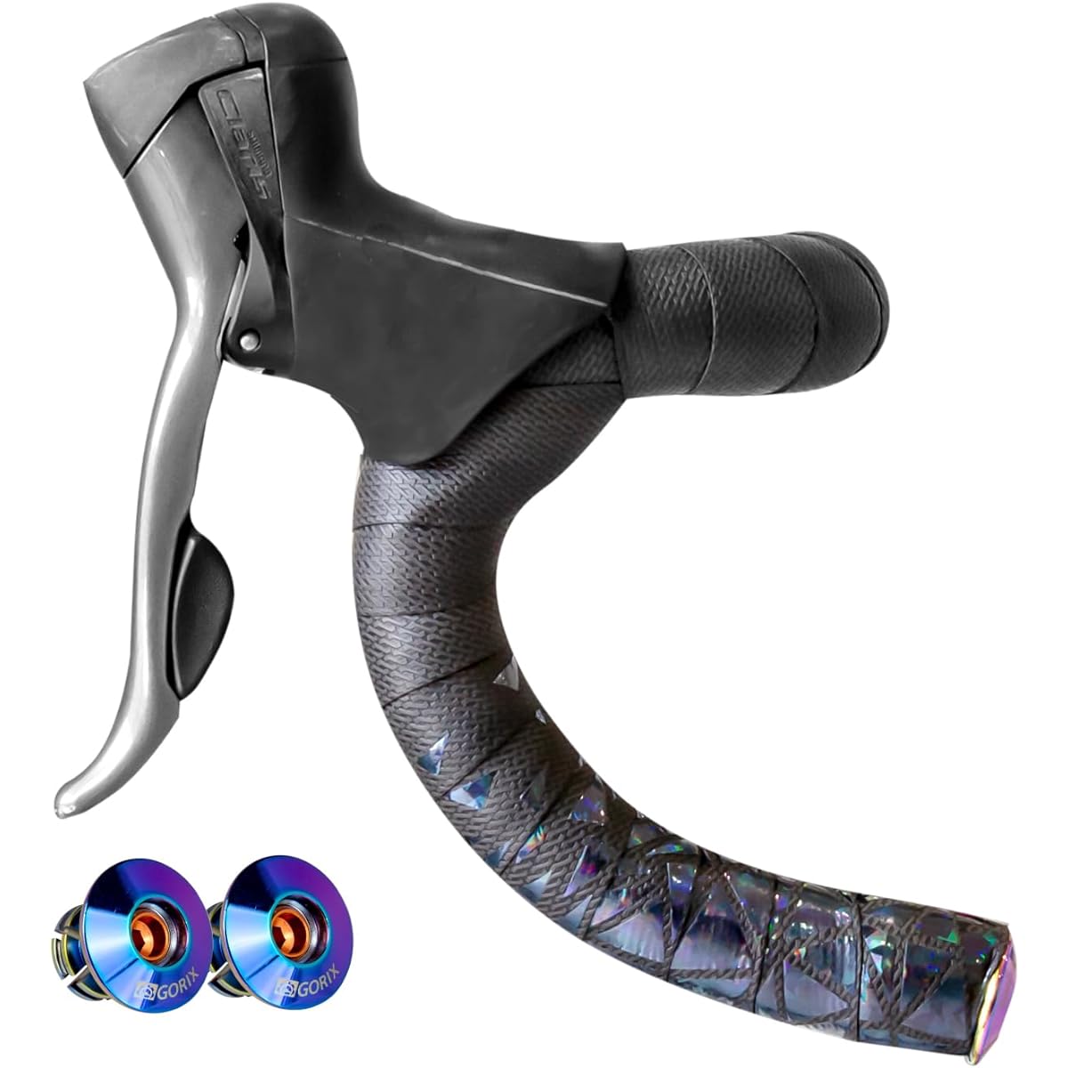 GORIX Bar Tape Road Bike Bicycle Black Stylish Screw End Cap Oil Slick Handlebar Tape Shock Absorption Grip Customized (Gwabi)