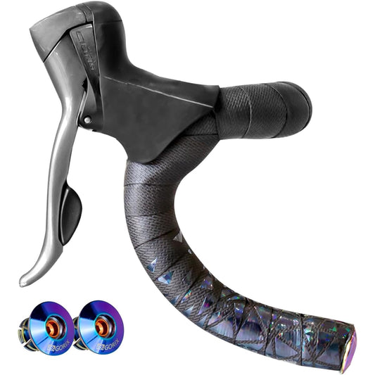 GORIX Bar Tape Road Bike Bicycle Black Stylish Screw End Cap Oil Slick Handlebar Tape Shock Absorption Grip Customized (Gwabi)