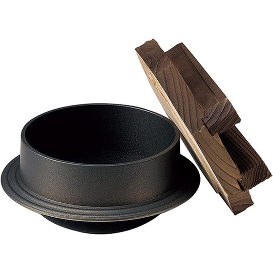 Tonami Shoten Rice Pot, Far Infrared, Shallow Type, Easy to Make, Black Rice Pot, For 0.8 Cups, Comes with Wooden Lid, Made in Japan, Made of Aluminum, Outdoor, Camping, Open Fire OK, Repaintable