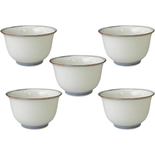 Kyoto ware, Kiyomizu ware, Houzan kiln tea bowl set (in presentation box), dyed flower crest QHS450