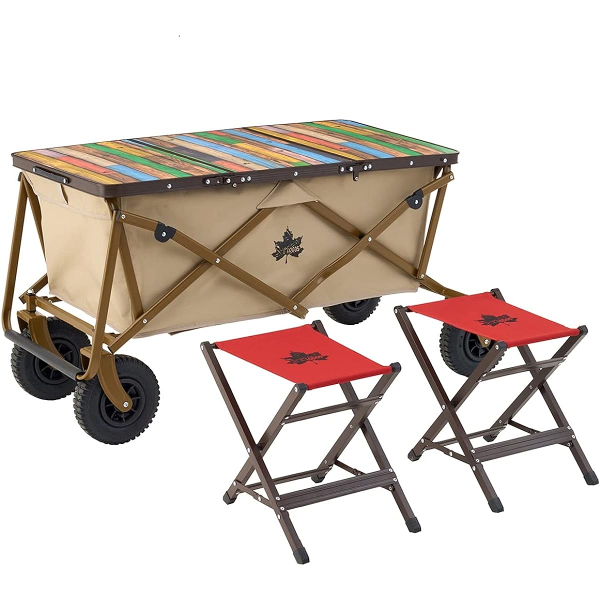 LOGOS Old Wooden Washable Cart Table Set 2 73188046 Brown [Top] (Approx.) Width 101 x Depth 53cm [Chair] (Approx.) Width 29 x Depth 35 x Height 36cm