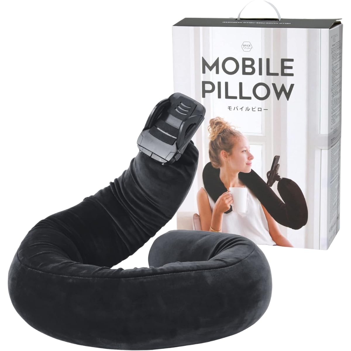 SPICE OF LIFE Mobile Pillow Black 145cm Smartphone Holder Bead Cushion Cover Washable 1 Month Manufacturer Warranty YBLZ2010BK