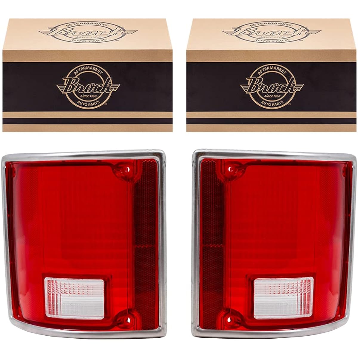BROCK replacement driver and passenger seat set tail light lens chrome trim 5968329 5968330 compatible