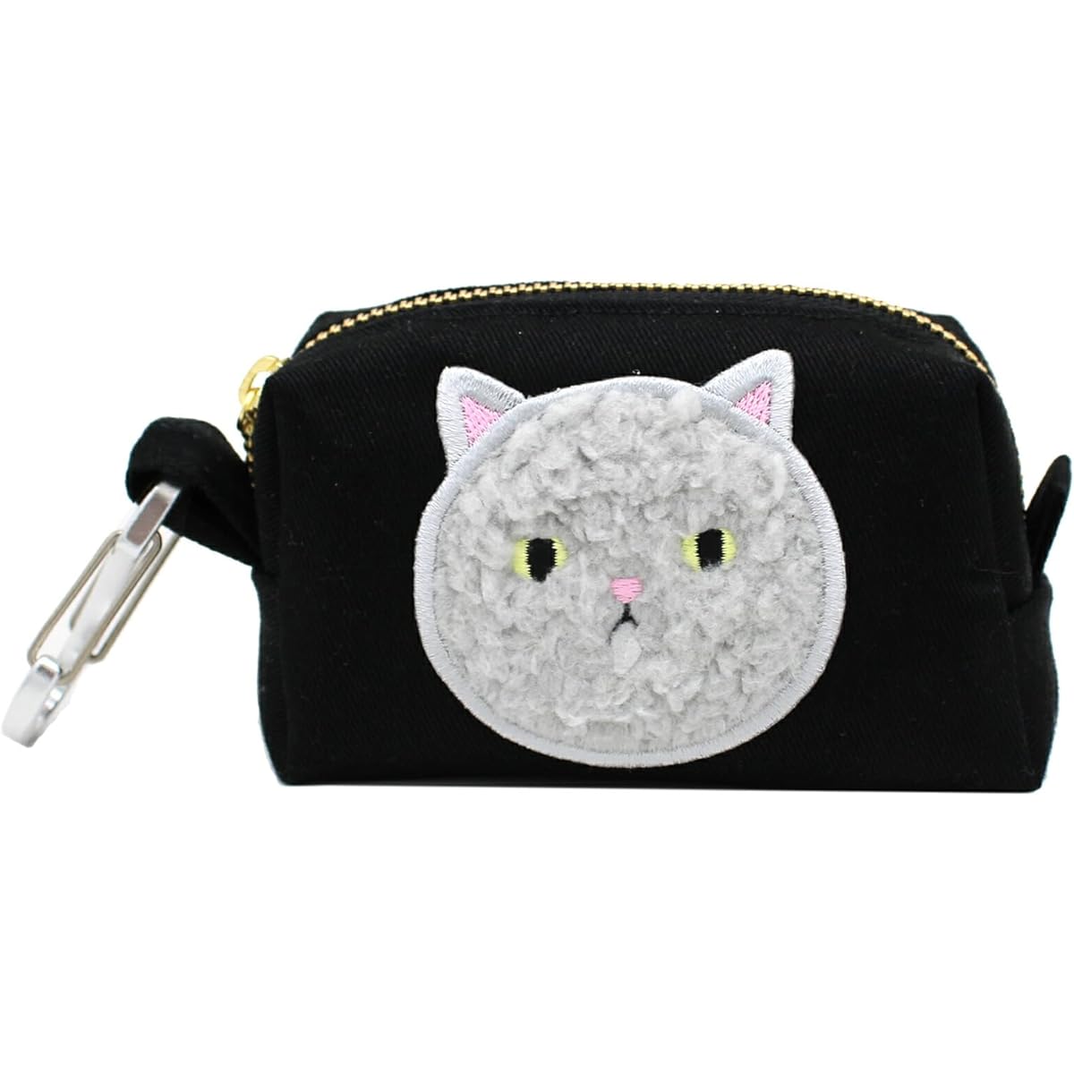 miwaki Golf Ball Case with Carabiner Golf Equipment Women's Men's Accessories Goods Handmade Cat Motif Patch Gray Black Made in Japan glf-W GRY-BK