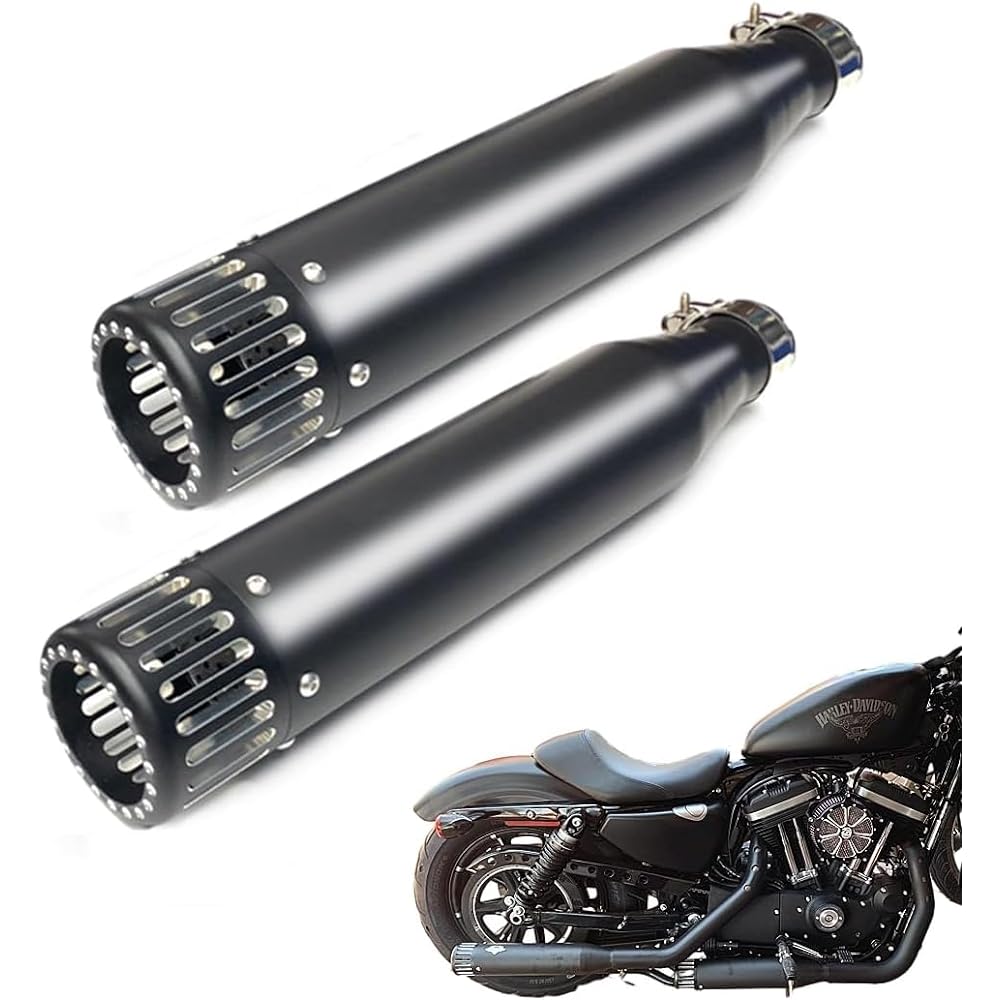 Motorcycle Exhaust Pipe Universal Exhaust Pipe Slip-on Muffler Inner Diameter 38/40/43mm 4 Size In Adapter for Harley Sportster XL 883 1200 Surface American with Sliding Bracket Motorcycle Exhaust Pipe Refurbished Stainless Steel (1 Piece, Black) (DWLB(b