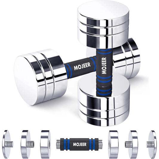 MOJEER Adjustable Dumbbell Set of 2 Chrome Dumbbells 5kg 10kg 20kg 30kg 40kg Delicate Mirror Surface Small Steel TJ