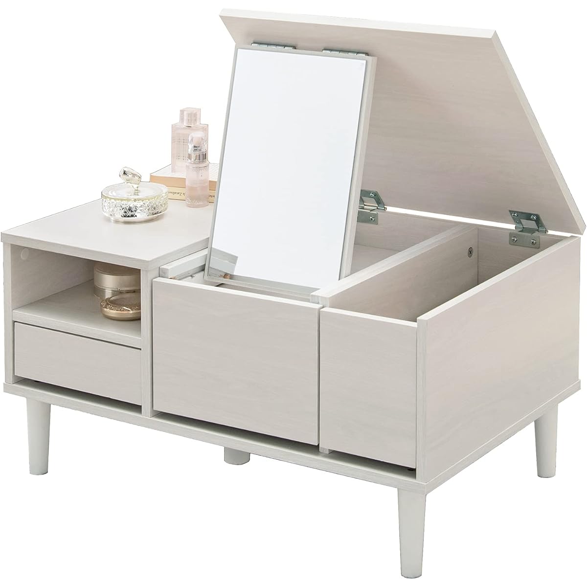 Hagiwara Dresser Table Dresser Low Type Dresser Table [Compact 2-in-1] Vanity Table, Mirror Stand, Desk, Storage, Width 75cm, White RD-1125WS