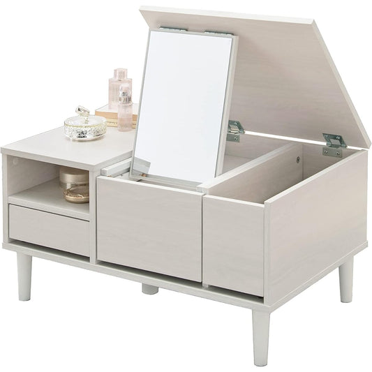 Hagiwara Dresser Table Dresser Low Type Dresser Table [Compact 2-in-1] Vanity Table, Mirror Stand, Desk, Storage, Width 75cm, White RD-1125WS