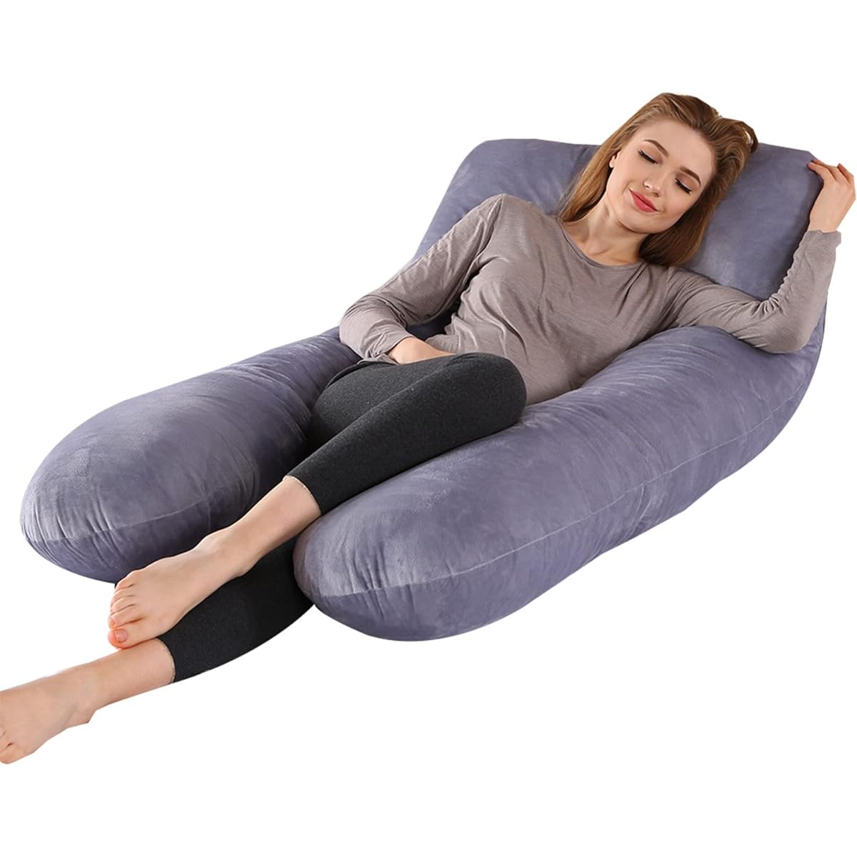 Body Pillow, Body Pillow, Cushion, U-shaped Body Pillow, Multi-functional Pillow, Lumbar Pillow, Full Body Pillow, Nursing Cushion, Side Sleeping, 140 x 80 cm, Washable, Restful Sleep, Breathable, Pregnant Women, Unisex, Good Sleep Goods (Gray)