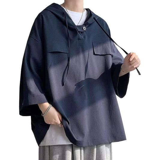 [KOTRBOY] Men's Parka, Half Sleeve, Spring/Summer, Plain, Thin Pullover, Stylish, Hooded, Loose, Large Size