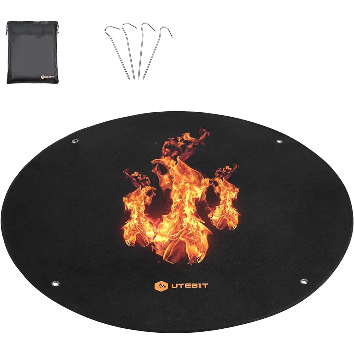 UTEBIT Bonfire Sheet Round 1m Diameter Fireproof Sheet Bonfire Aluminum Pegs Includes 4 Pieces BBQ Heat Resistant Sheet Glass Fiber Fireproof Welding Flame Retardant Instant Fire Resistance Temperature 1300 degrees Bonfire Mat Lawn Protection Bonfire She