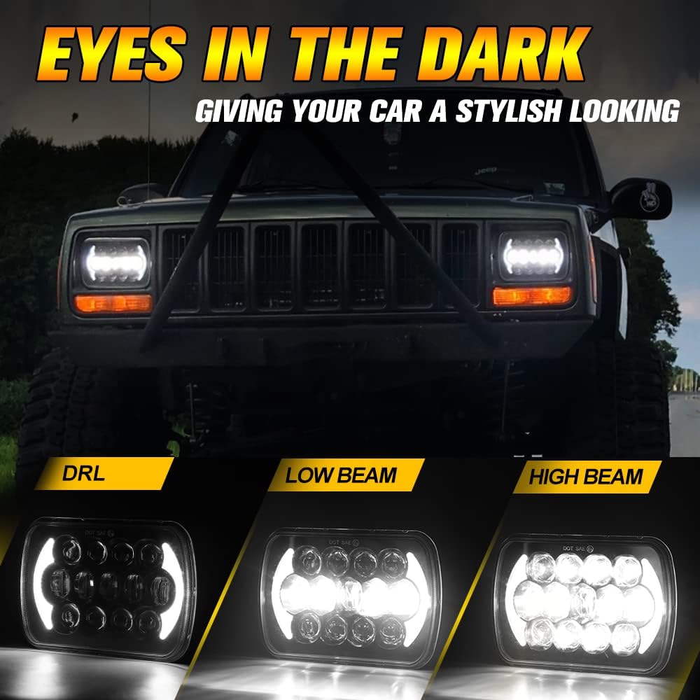 SPL 105W The brightest 5x7 7x6 projector LED headlight shield beam H4 plug H6054 H5054 DRL Jeep Langler YJ Cherokee XJ Ford Chevrolet GMC Toyota etc. (Black pair)
