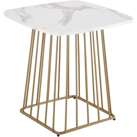 MONCOT ET391-WH Side Table, Bedside Table, Stylish, Night Table, Marble, Gold, White, Side Table, Coffee Table, Living Room, Bedroom, Sofa, Table, Interior Furniture, White Center Table, Living Room,