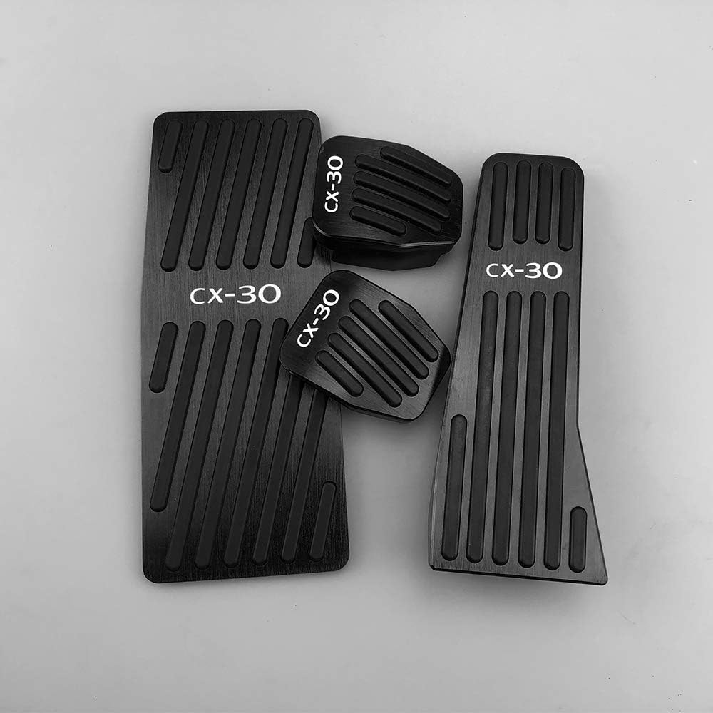 Mazda CX-30 DM Series (October 2019 and up) Aluminum Pedal Cover, Brake Clutch, Footrest, Accelerator Pedal, Set of 4, No Drilling Required, CX30 Logo Included, Scratch Resistant, Stain Resistant, Black