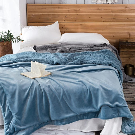 [Manatsulife] Blanket, Single, 2 Pieces, Warm, Soft, Thick, Plain, Washable, Washable, Washable, Bedding, Throw, Sofa Cover, Blanket, Summer, Air Conditioning Protection, For Fall/Winter, TZ01 (Blue, L, 200CM*230CM)