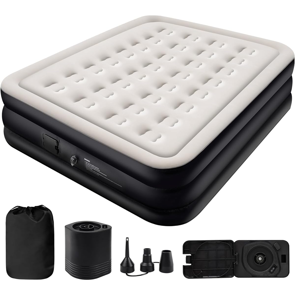 Kotesoto Air Bed, Electric Double Size, 200cm x 152cm x 40cm Air Mat, Outdoor, For Visitors, Built-in Electric Pump, Compact, For Camping, Air Bed, Air Bed, Air Mattress, Spare Bed, For Home Use, For Napping, Simple Bed, For 2 People (Black & Gray)