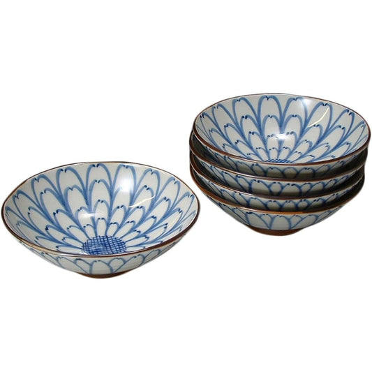 Kyoto ware, Kiyomizu ware, Iwakage kiln, 5-inch flat pots, set (5-piece set), Kikuwari BVM088