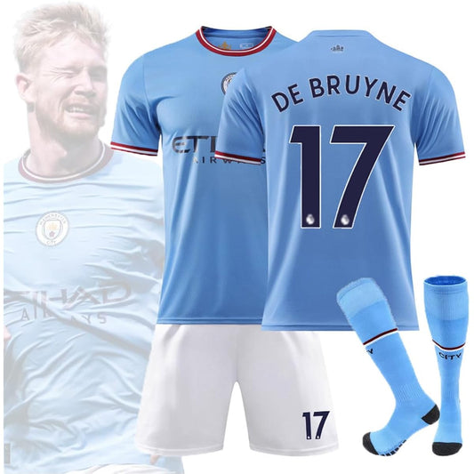 Kevin De Bruyne Soccer Uniform Manchester Uniform Home Uniform Number 17 Top and Bottom Set Children Adults Bring Your Own Socks Quick Dry Practice Wear Unofficial