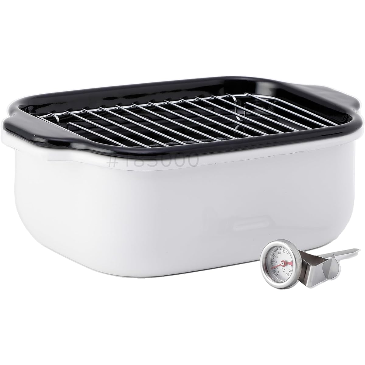 Fuji Enamel Tempura Pot, Enamel, Square, Wide, Thermometer Included, IH Compatible, Deep-Fried Food, Bat with Drainboard, White TP-22K.W