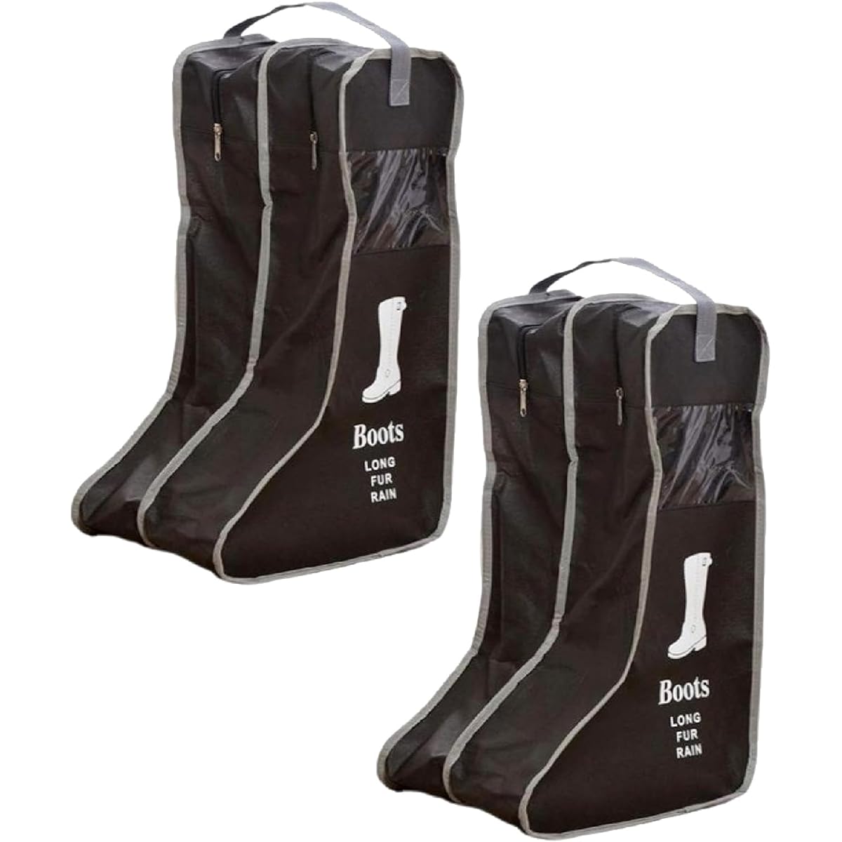 ZERONOWA Boot Storage Bag, Long Short Shoe Case, Non-woven Fabric Storage, Stain Prevention (Long/Black 2 Pairs)