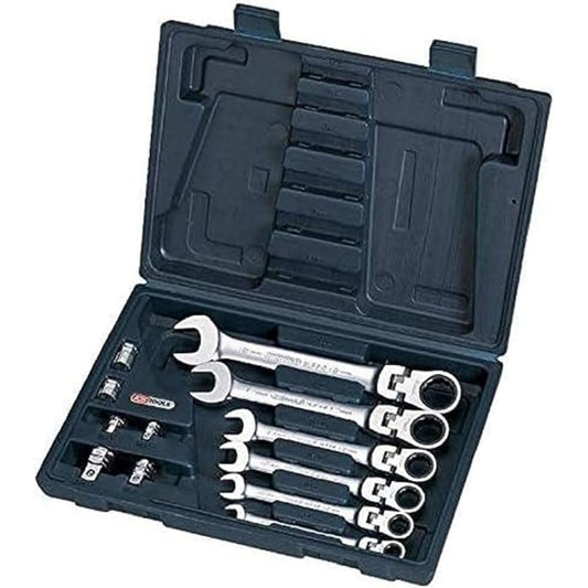KS TOOLS GEARplus flexible locking combination ratcheting spanner set 12 pcs with adapters 503.4867