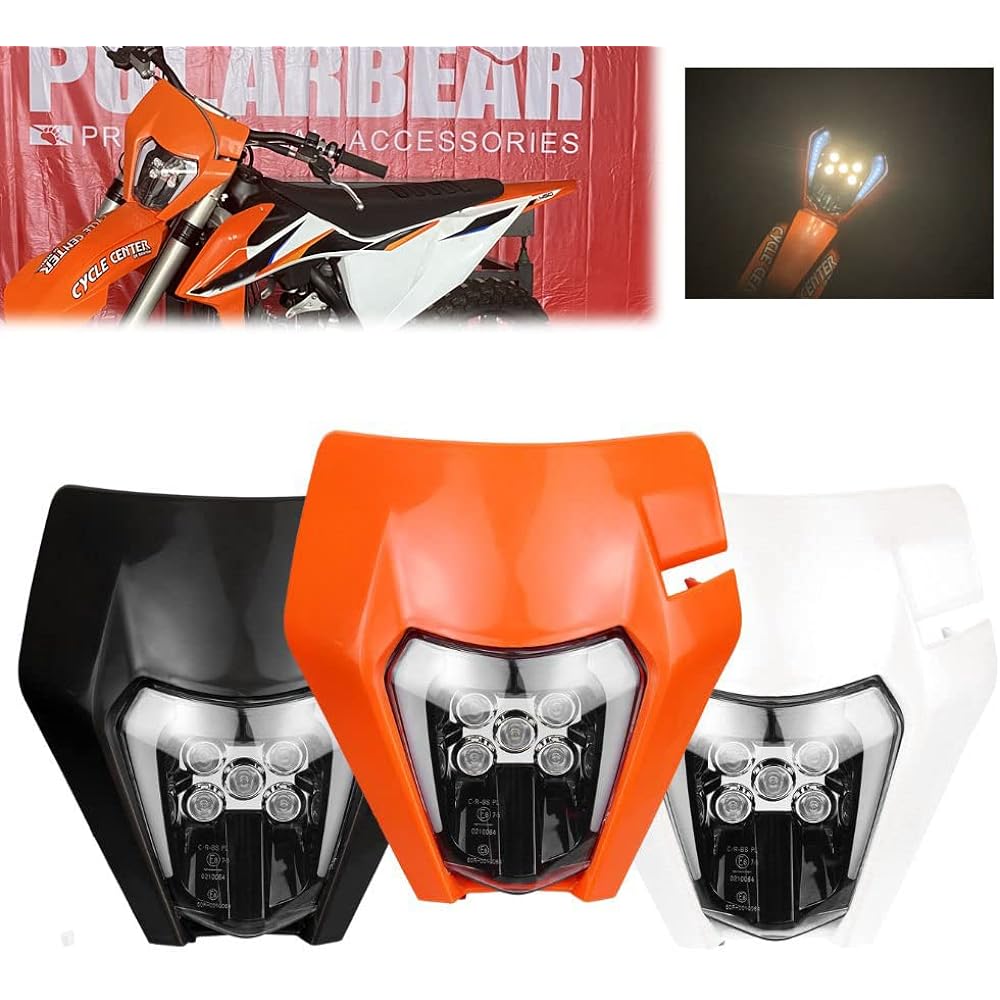 POLARBEAR Dirt Bike Headlight LED Headlamp Front Light with Strap DRZ400sm HAWK 250 EXC Parts Headlight Assembly Enduro Supermoto Universal (Orange)