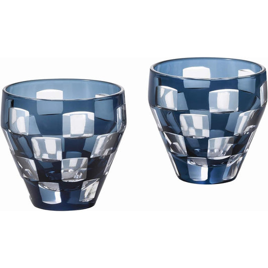 Adelia Sake Pair Set Checkered 60ml [ICHIMATSU/Choko/Ochoko/Sake Glass] Present in Cosmetic Box Birthday Gift HS-578