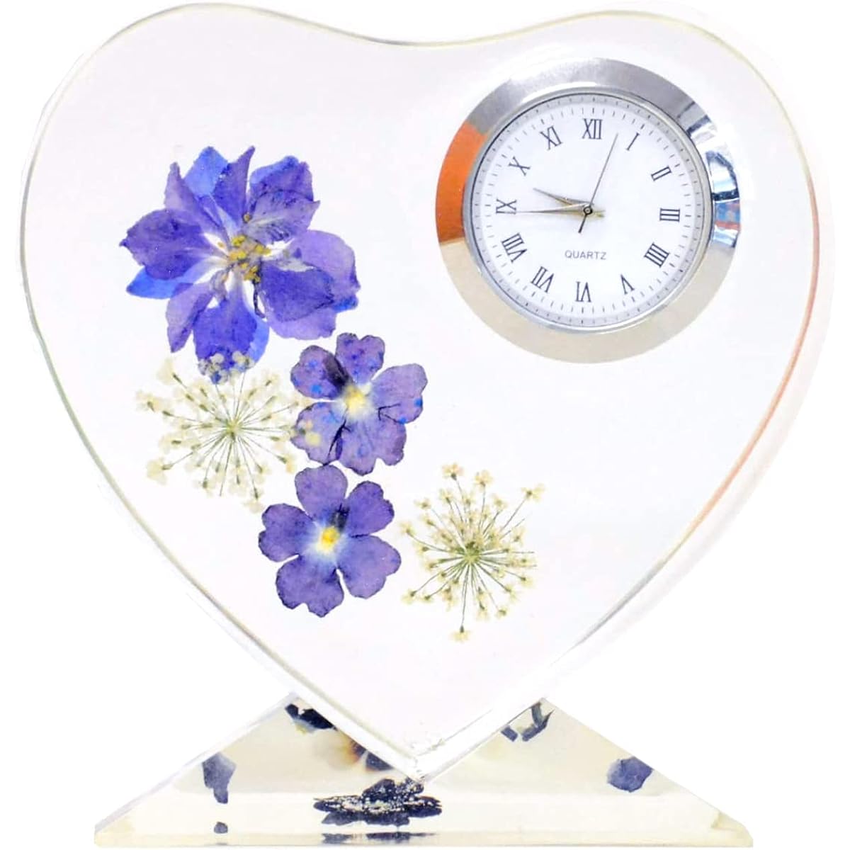 Lulu's Lulu's Herbarium Flower Clock Cute Heart-shaped Herbarium Clock Preserved Flower Dried Flower Size: Width approx. 10cm x Height approx. 11cm x Thickness approx. 3cm Heart Herbarium Clock Lulu's-1376