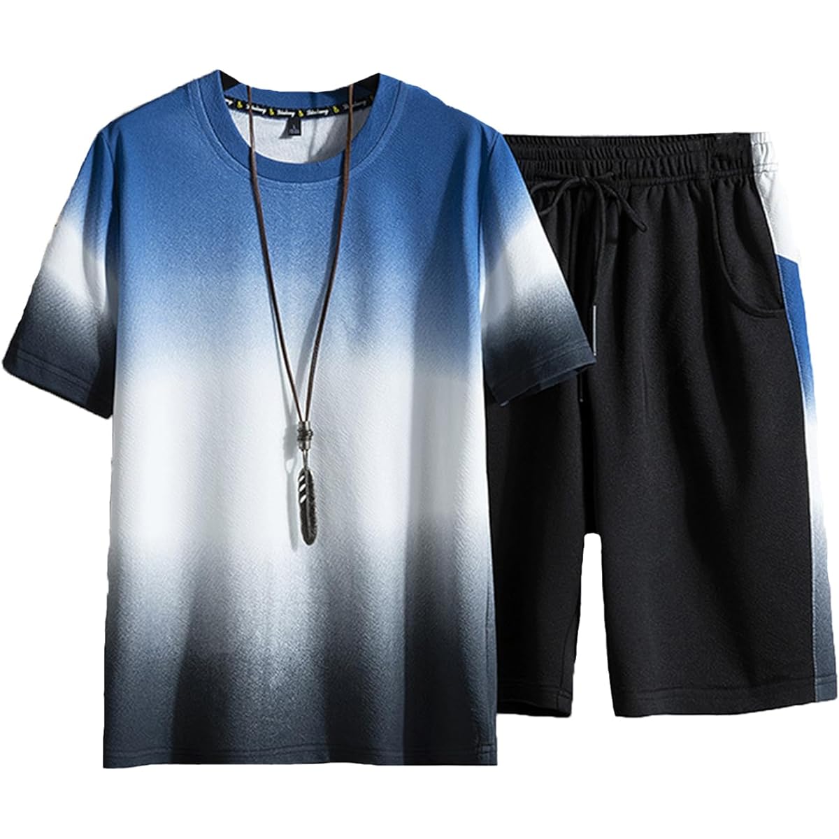 [BLOOMY CHIC] Jersey Men's Top and Bottom Set, Gradient T-Shirt, Top and Bottom Setup, Sweat Absorbent, Quick Drying, Breathable, Sports, Short Sleeve Shirt, Half Pants, Large Size, Summer