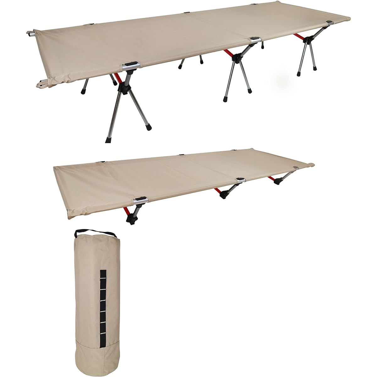 sprix Cot, Outdoor Bed, Folding Cot, Folding Cot, For High and Low Use, 2WAY, Storage Case Included, For Napping, Camping, Outdoor Use, Sleeping in the Car, High/Low Switchable (Beige)