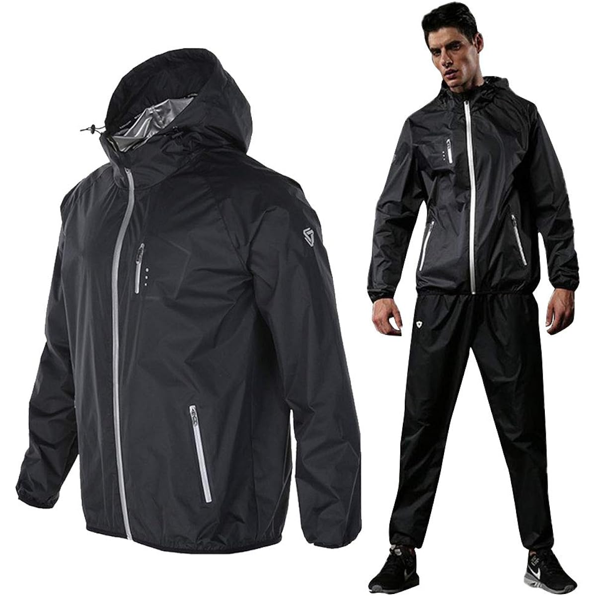 MOECAT Sauna Suit Men's Diet Men's Sweating Shirt Sports Training Wear Top and Bottom Set [5 Sizes x 4 Colors]