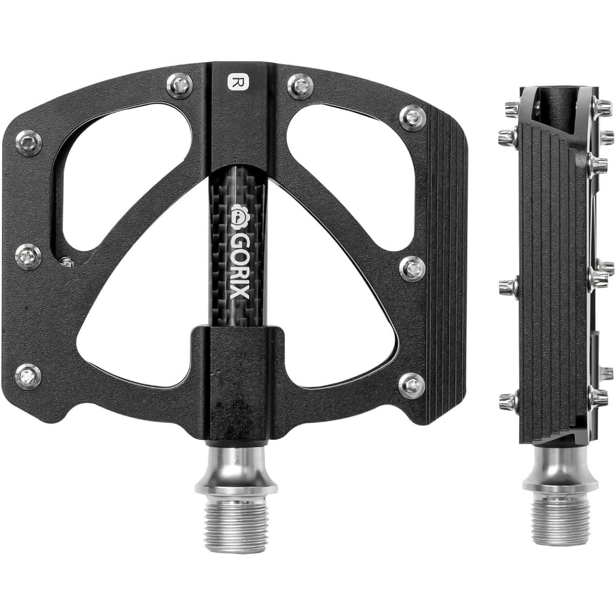 GORIX Bicycle Pedal Flat Pedal Aluminum Lightweight Carbon Fiber Center Tube Axis Cover (GX-FX472) Wide Thin Stylish Anti-slip Pin Road Bike Cross Bike Pedal Replacement