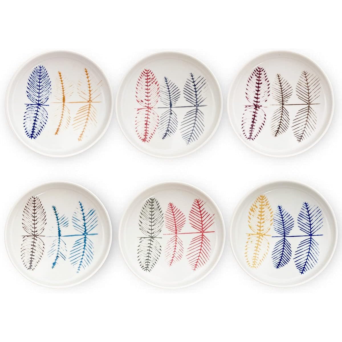 J-kitchens Isaoyama Kiln Stacking Small Plate Leaf Pattern 6 Color Set Hasami Ware Made in Japan Diameter 10.2 x Height 2 cm
