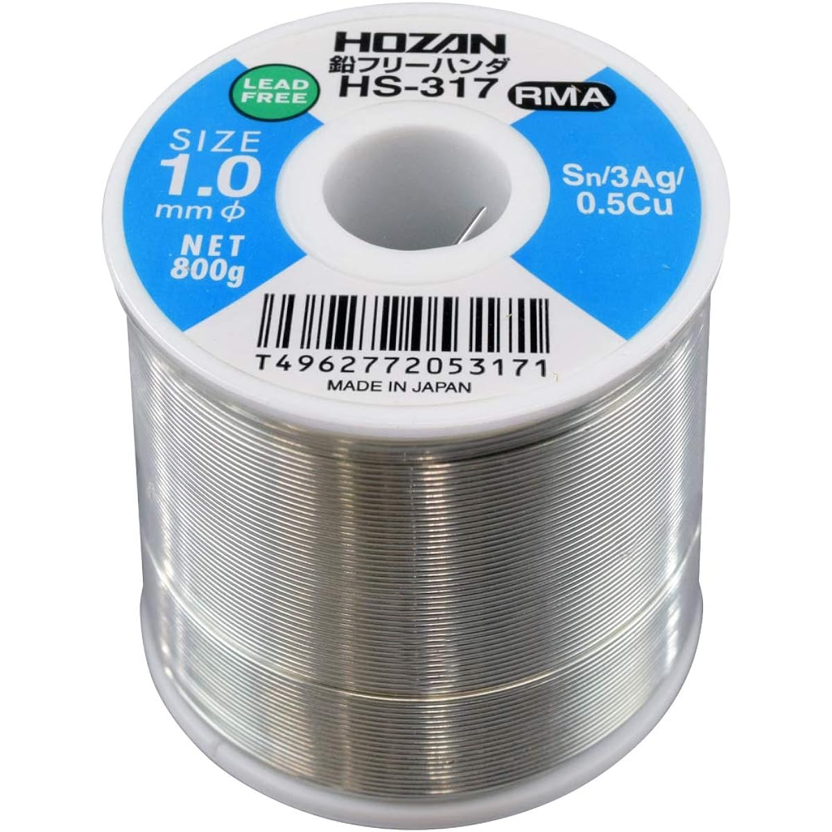 HOZAN Lead-free solder Lead-free solder Sn-3Ag-0.5Cu Lead-free solder Wire diameter 1.0mmΦ Weight 800g HS-317