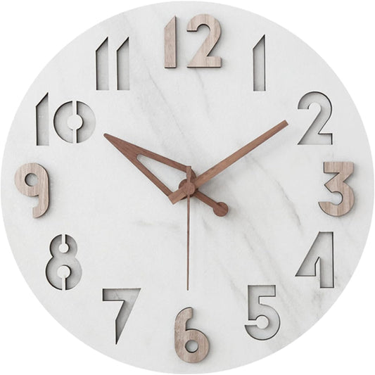 §BOMU-TECH∞BOMU Wall Clock, Scandinavian, Stylish, No Sound, 3D 3D Numbers, Wall Clock, Clock Interior, Western Style, Quiet, Easy to See, 3D Numbers, Diameter 30cm, Quiet, Non-Radio Wave ((Gray) A)