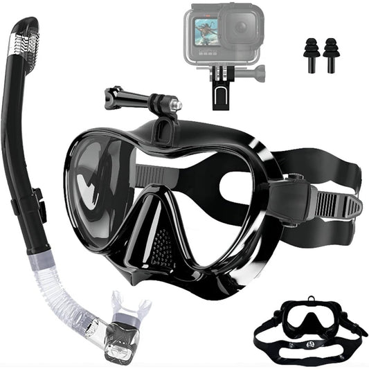 MF Corporation Snorkel Set, Snorkeling, 2 Piece Set, Snorkel, Camera Mount, Gopro Compatible, 180 ℃ Field of View, Frameless Swimming Face Mask, Scuba Mouthpiece, Diving, Snorkel Mask, For Gopro Hero,
