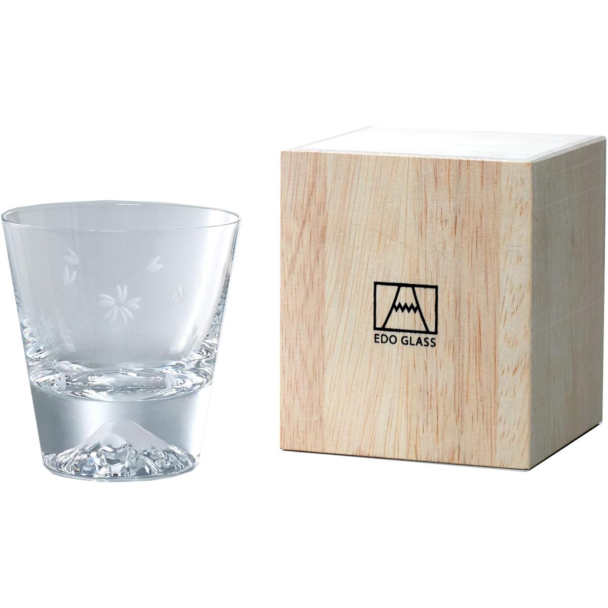 Tajima Glass Edo Glass Mt. Fuji rocks glass in wooden box